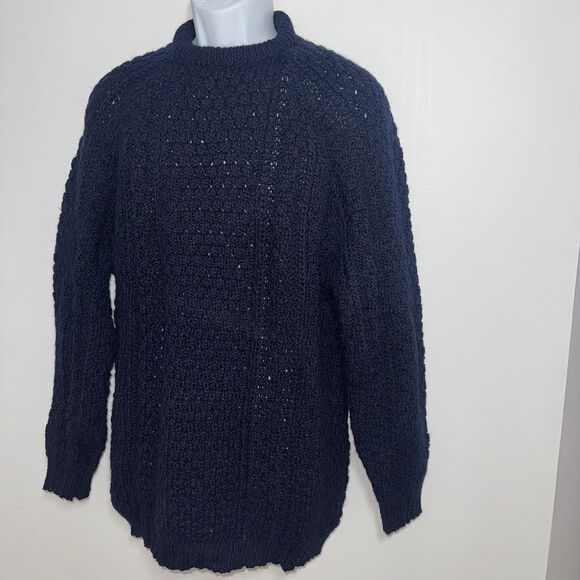 Patrick Malin Donegal Ireland Wool Cable Knit Fisherman Sweater Blue Men's XL - Picture 3 of 8